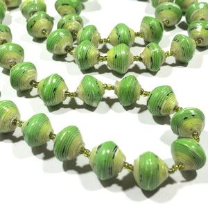 NECKLACE - GREEN HANDMADE BEADS 34.5” long